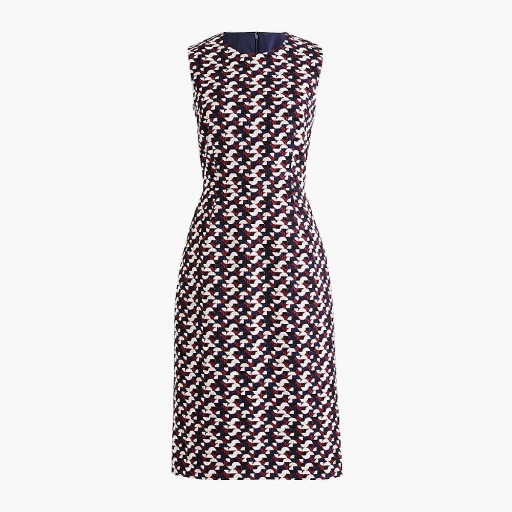 J. Crew Navy, White & Burgundy Patterned Sheath Dress